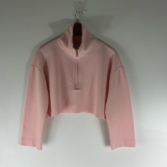 Free Assembly Tops - Free Assembly Cropped Jagged Mock 1/4 Zip Pullover Sweatshirt Pastel Pink Medium